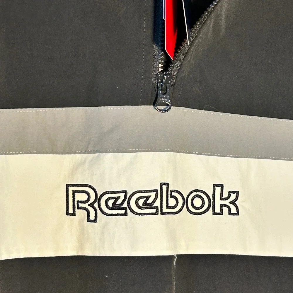 Reebok Mens Quarter Zip Pullover Jacket Black White Color Block Track Style‎